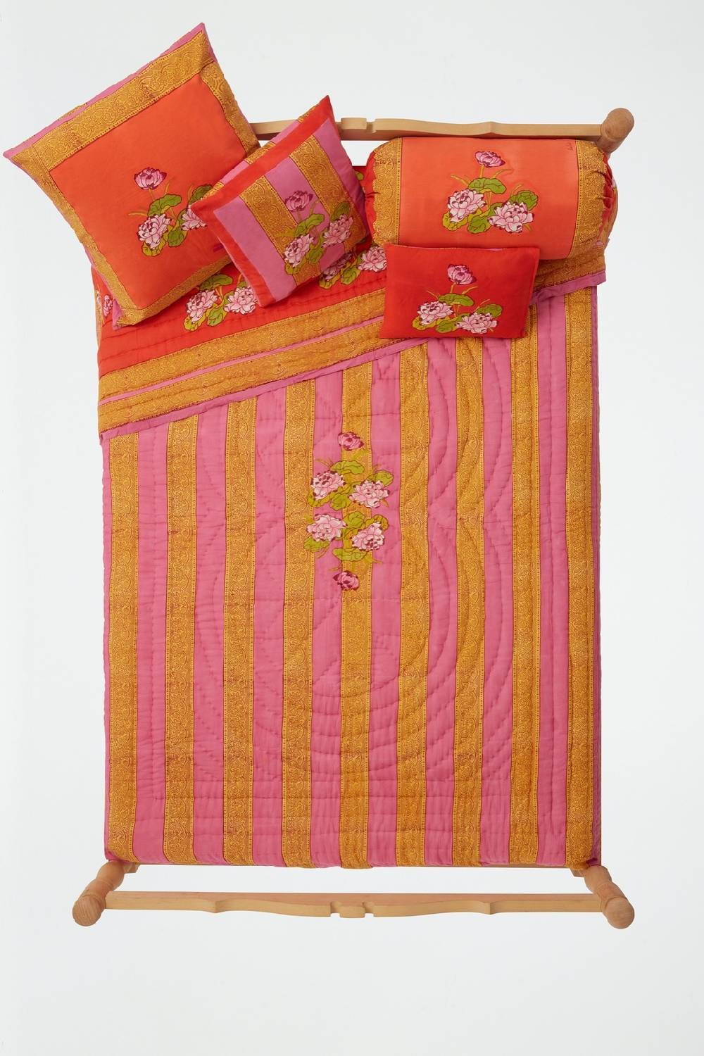 Lisa Corti trapunta reversibile 250x270cm tea flower red orange In Vendita
