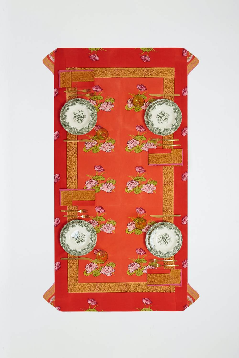 Lisa Corti telo cotone 250x270cm tea flower red orange Novità