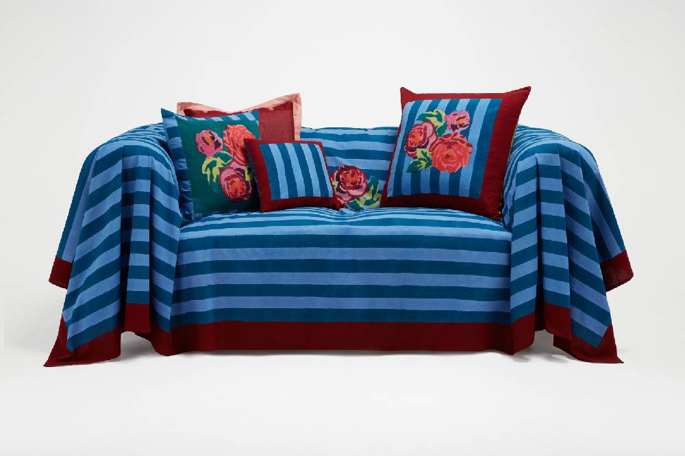 Lisa Corti telo cotone 250x270cm nizam stripes ferozi sugar In Vendita