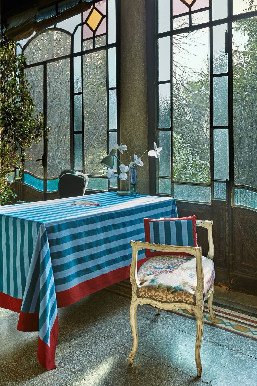 Lisa Corti telo cotone 250x270cm nizam stripes ferozi sugar In Vendita