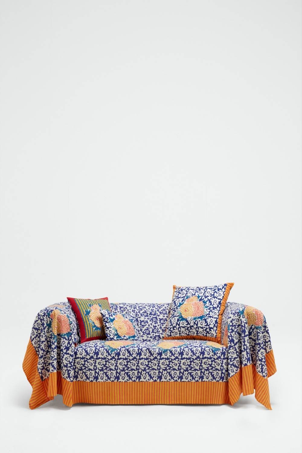 Lisa Corti telo cotone 220x270cm arabesque corolla blue natural In Saldo