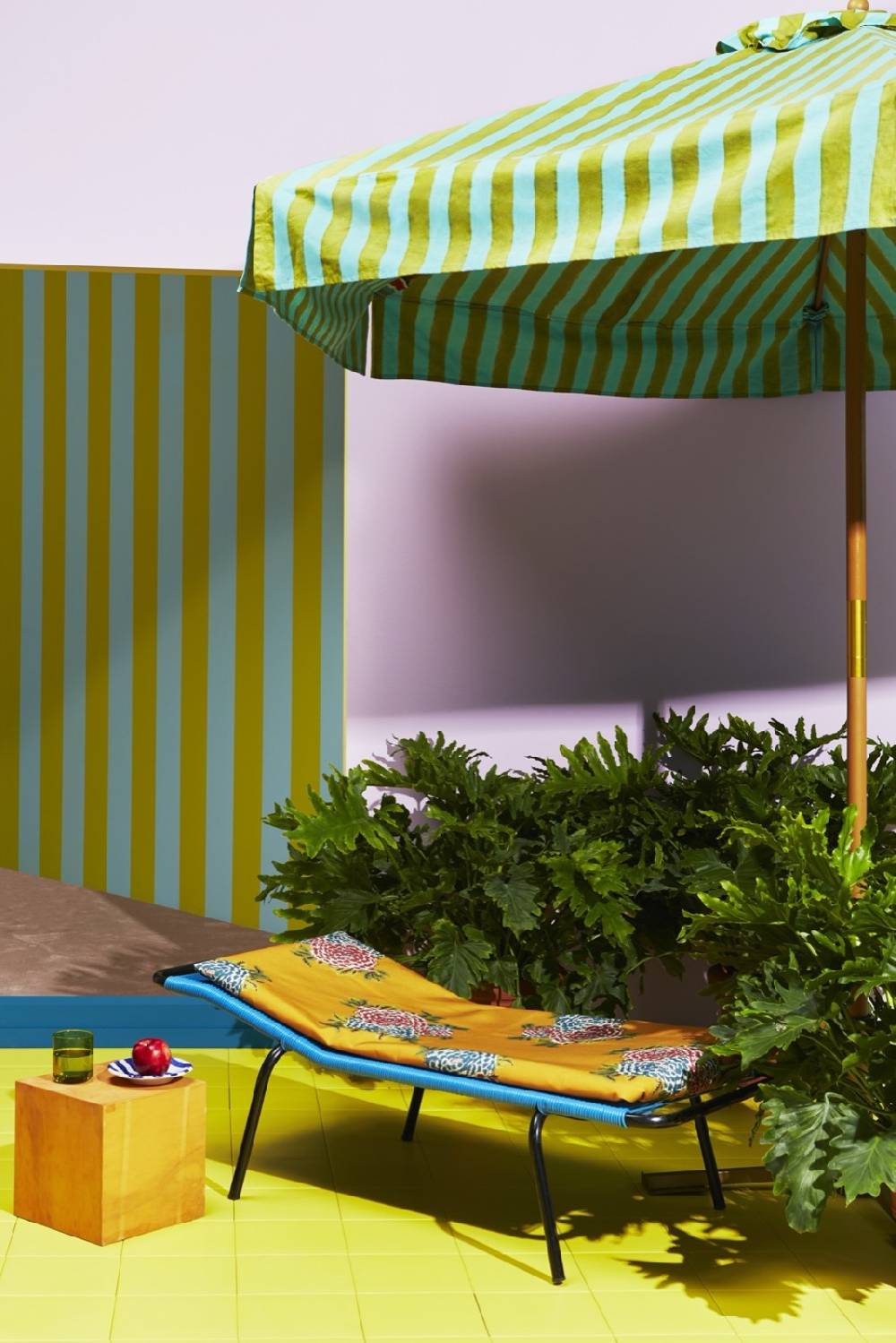 Lisa Corti tessuto da esterni stripes turquoise acid green Promozione