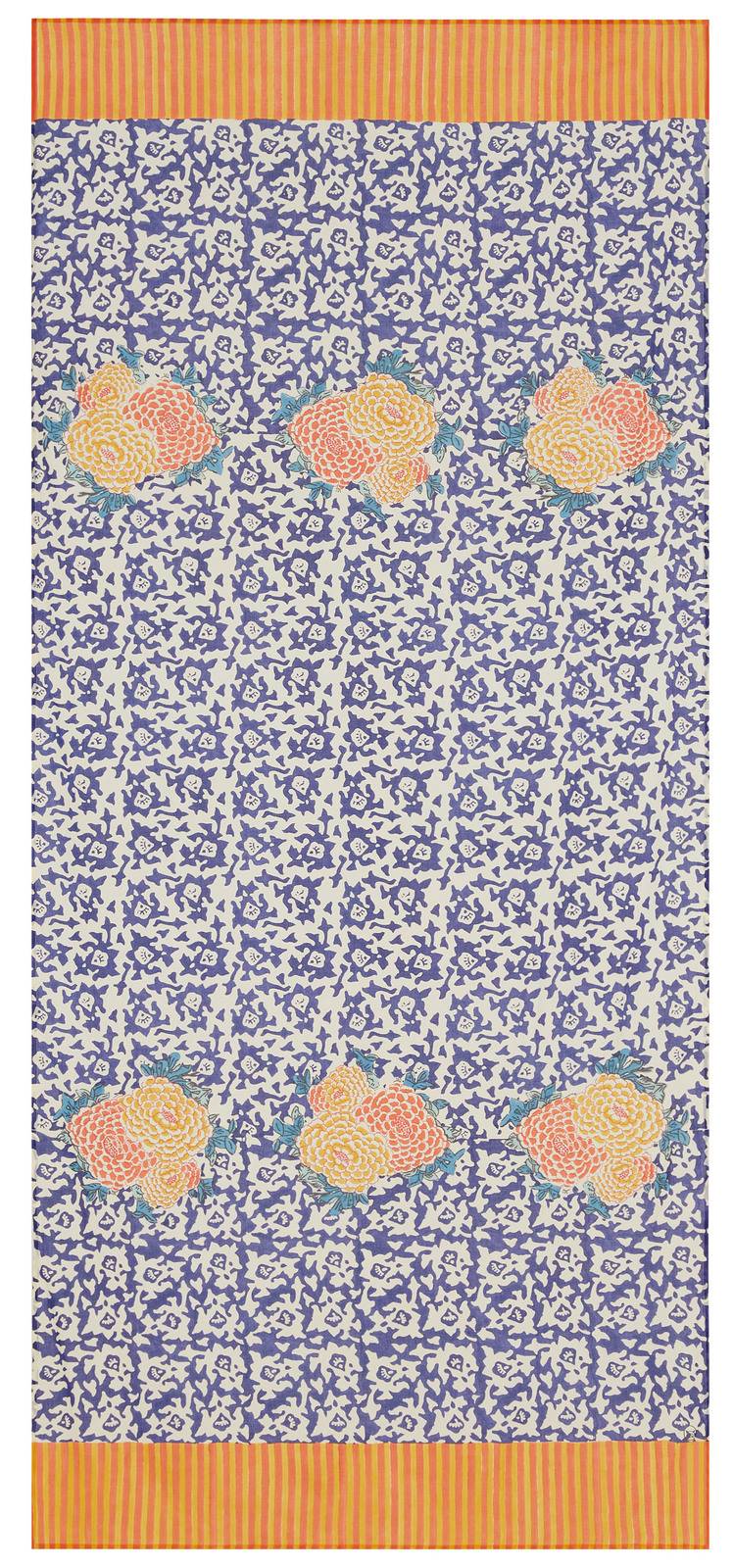 Lisa Corti tenda mussola di cotone 110x240cm arabesque corolla blue natural In Vendita