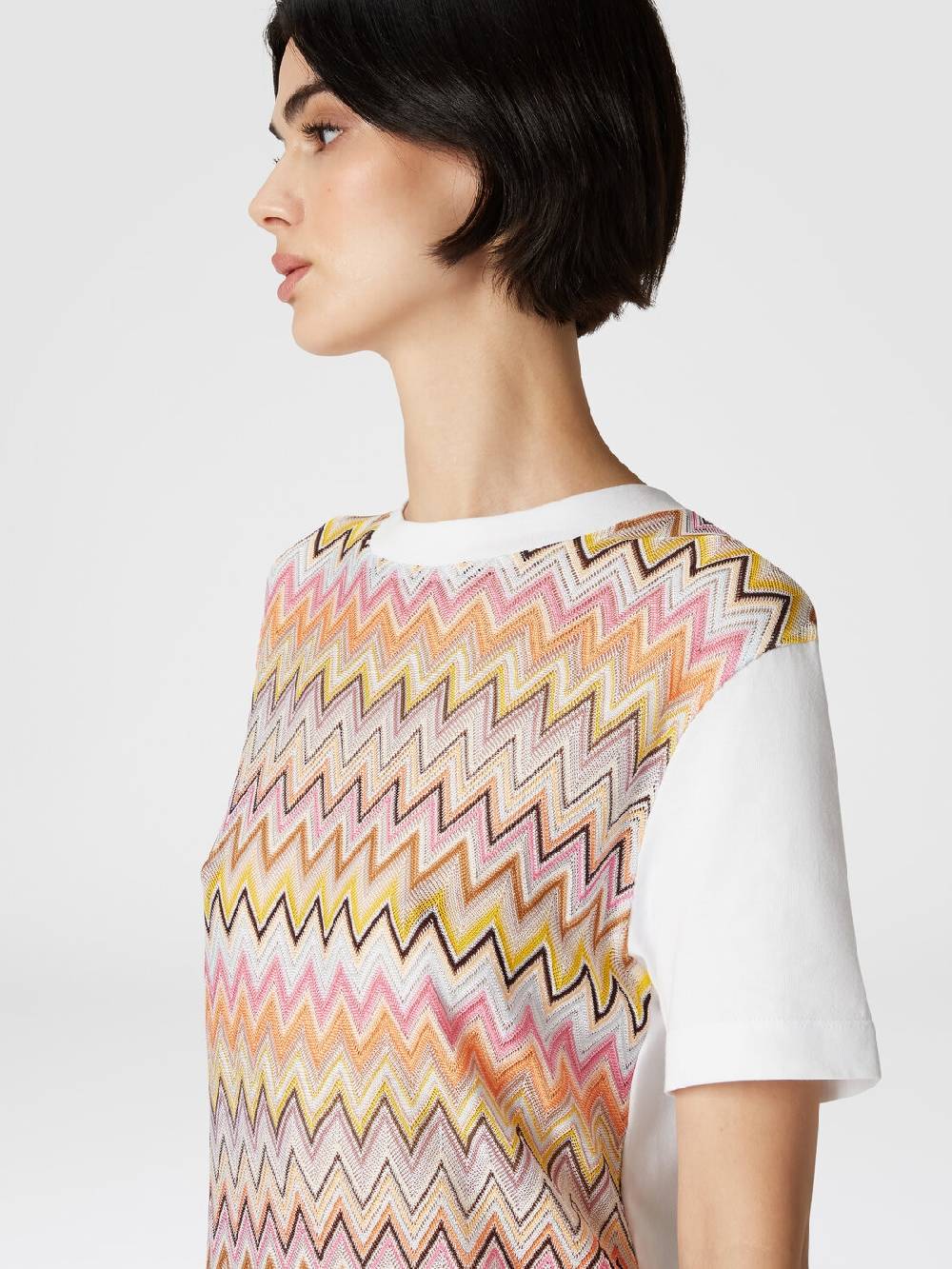 M Missoni T-shirt in jersey di cotone con inserti chevron Nuovo
