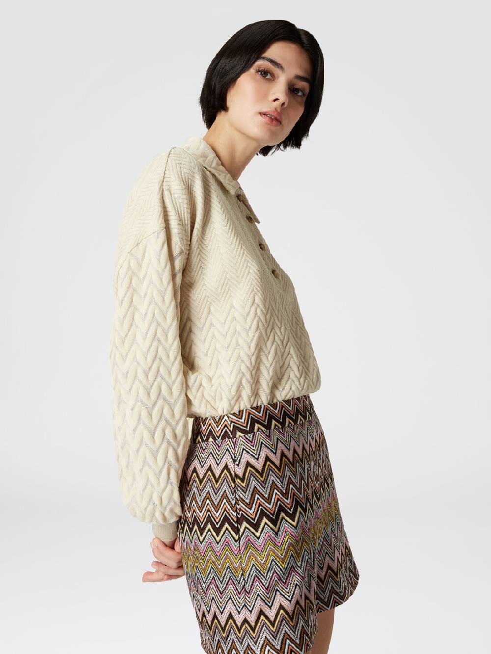 M Missoni Polo a maniche lunghe con chevron tono su tono Spedizione Gratuita