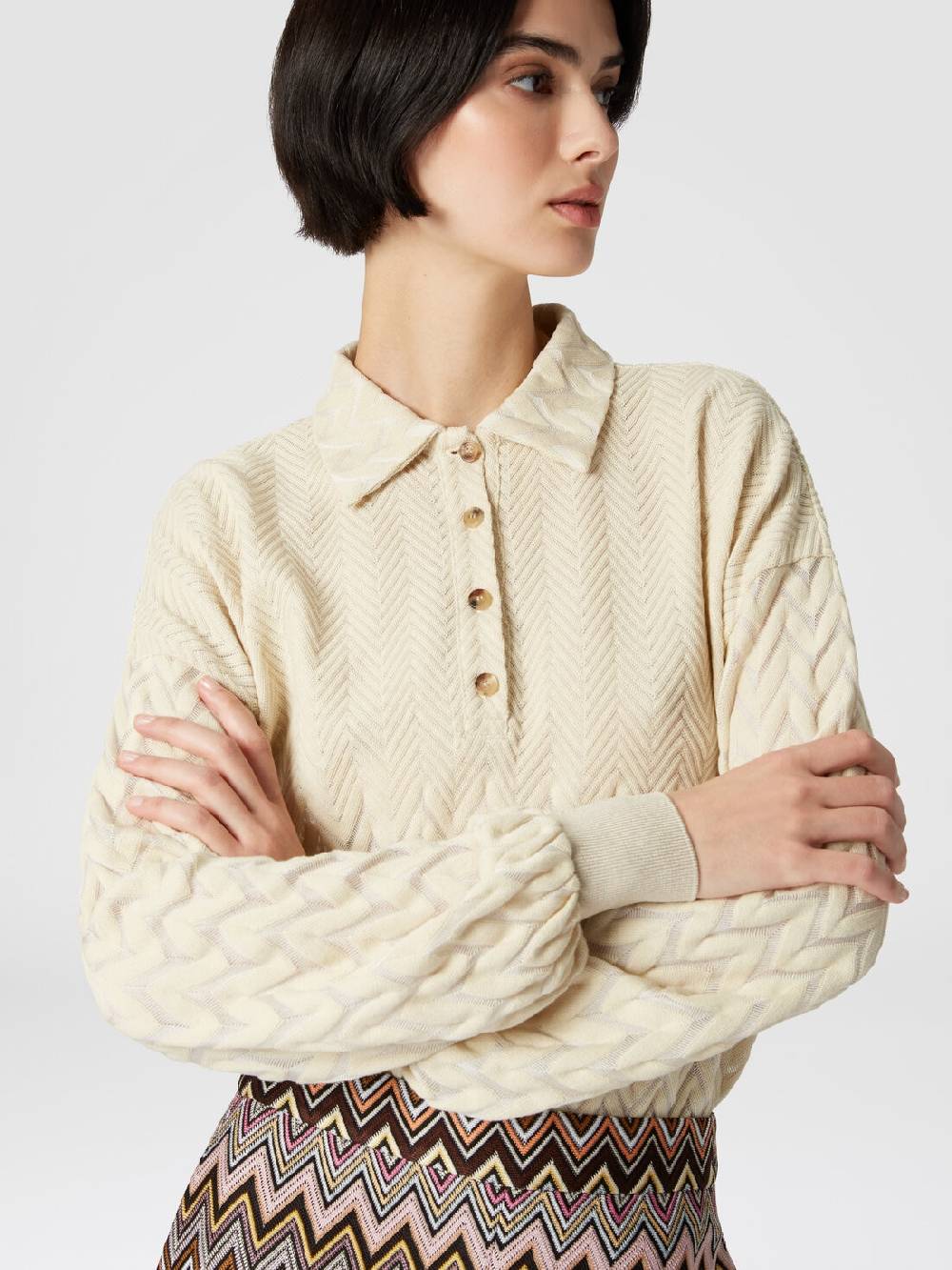 M Missoni Polo a maniche lunghe con chevron tono su tono Spedizione Gratuita