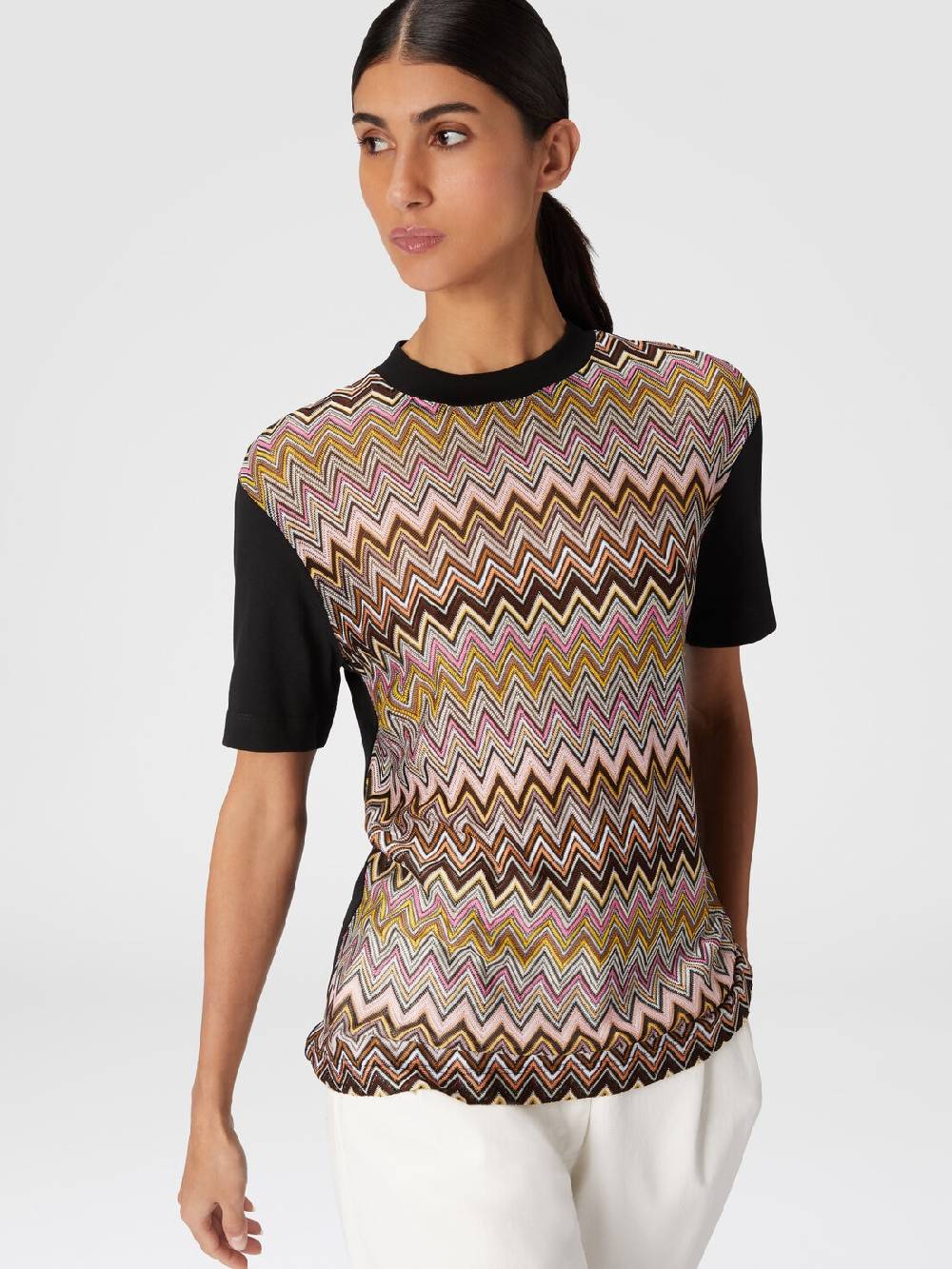 M Missoni T-shirt in jersey di cotone con inserti chevron Qualità Garantita