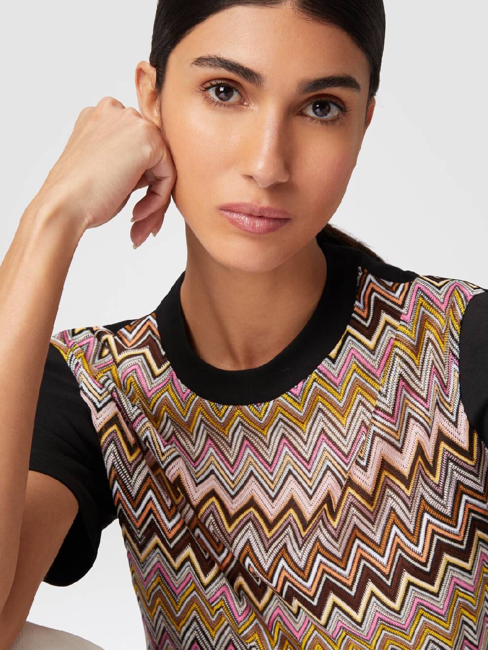 M Missoni T-shirt in jersey di cotone con inserti chevron Qualità Garantita
