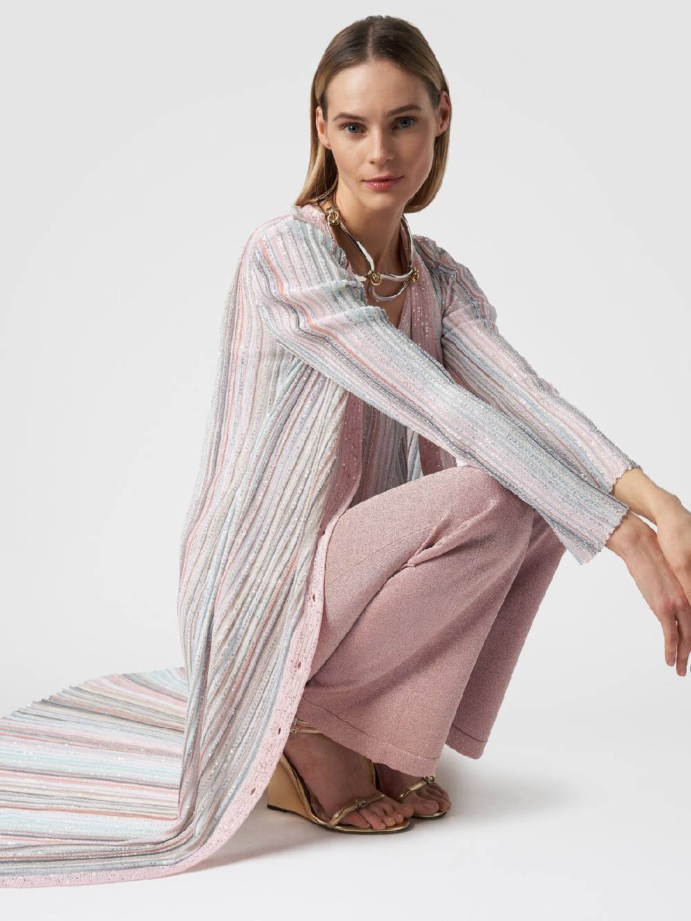 M Missoni Cardigan lungo in maglia con righe verticali e paillettes Prezzo Ridotto