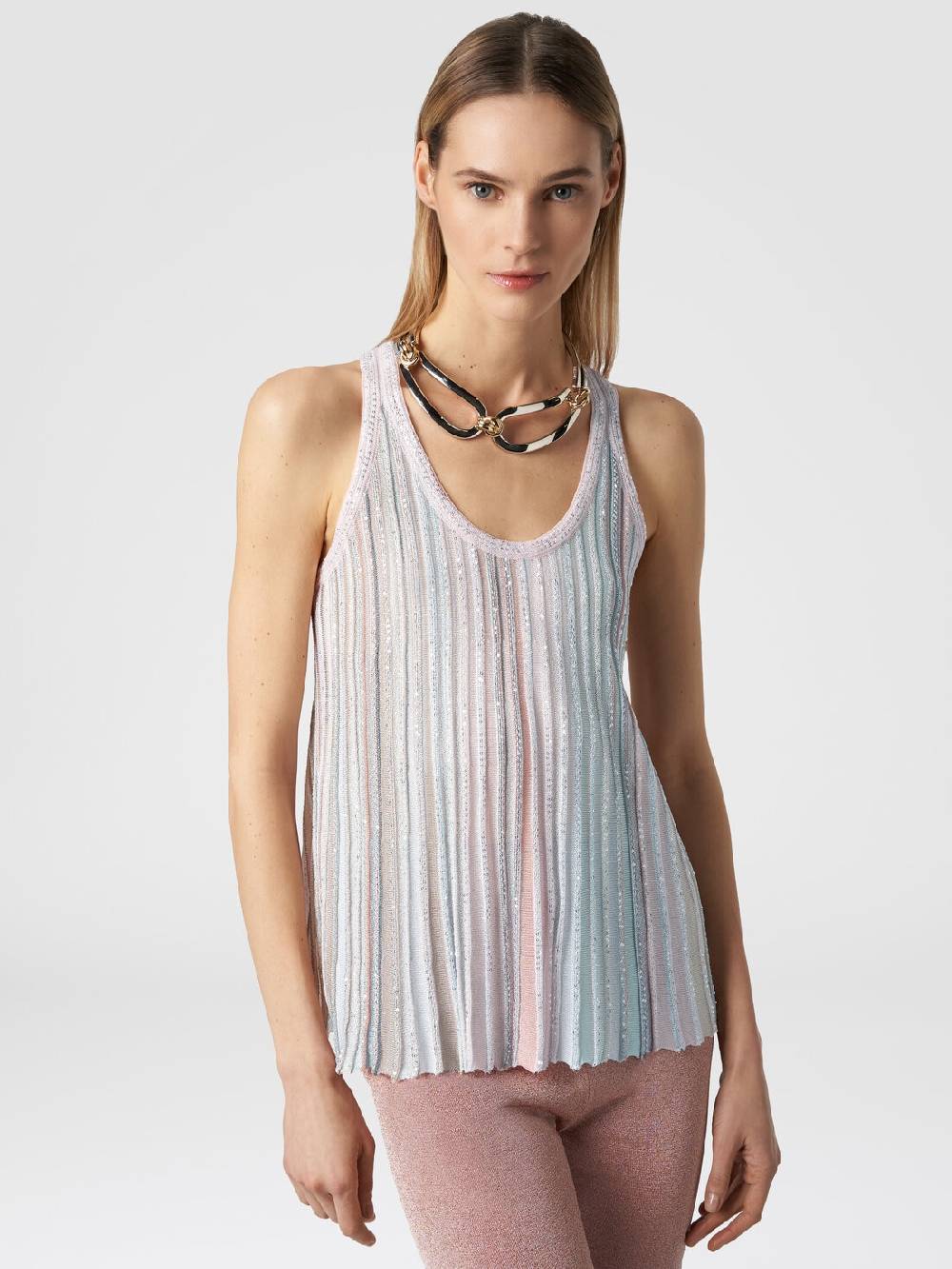 M Missoni Canottiera in maglia a righe verticali con paillettes Sottocosto