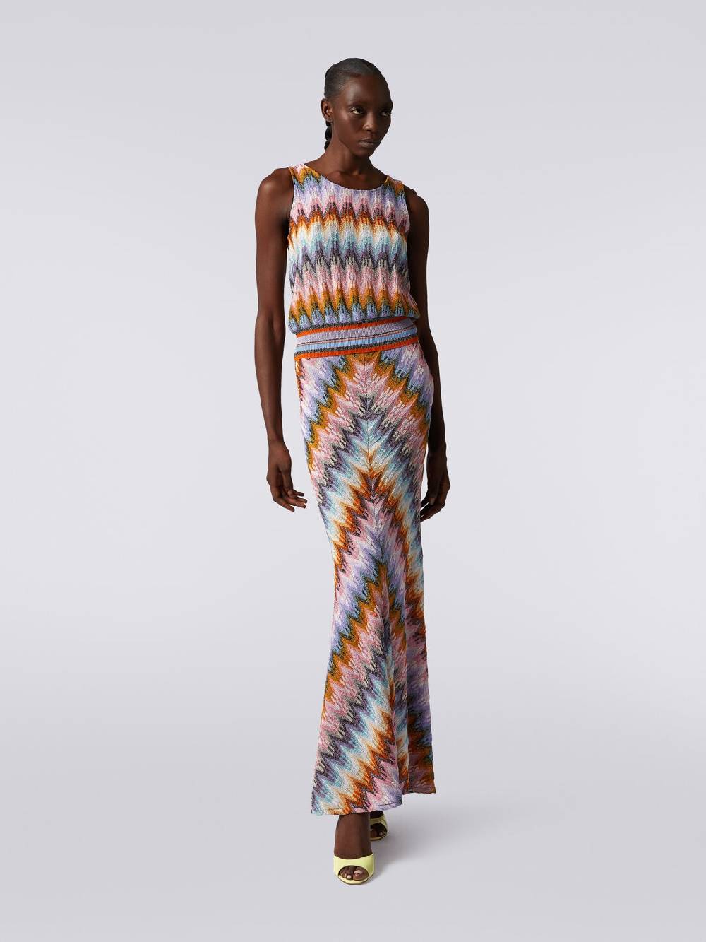 M Missoni Gonna lunga svasata in viscosa zig zag con lurex Offerta