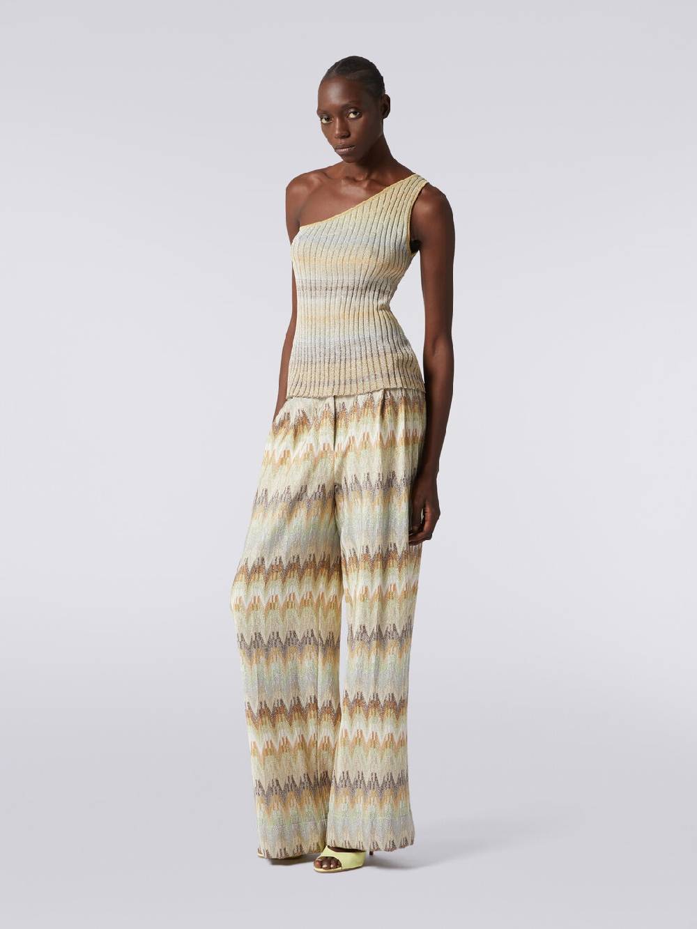 M Missoni Top monospalla in viscosa lamé a costine Economico