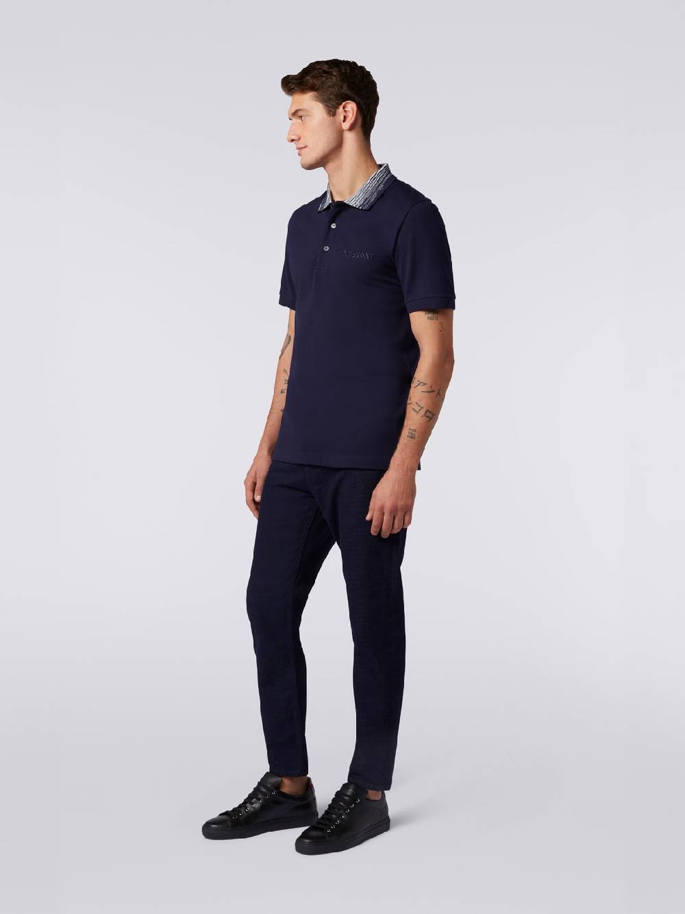 M Missoni Polo in cotone con colletto fiammato e scritta logo Nuova