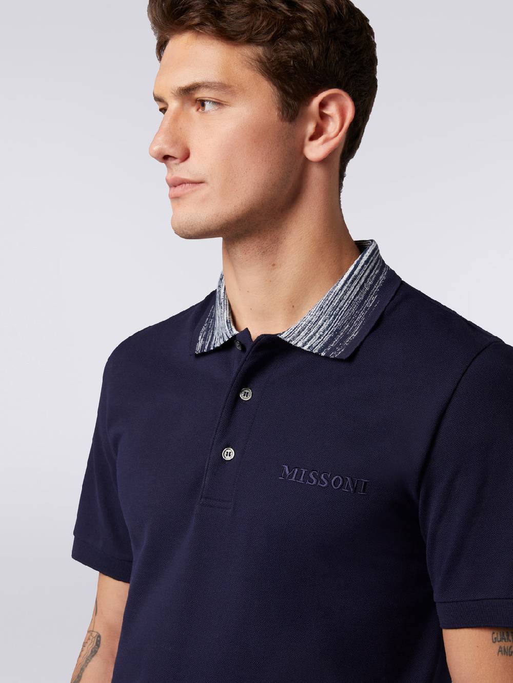 M Missoni Polo in cotone con colletto fiammato e scritta logo Nuova