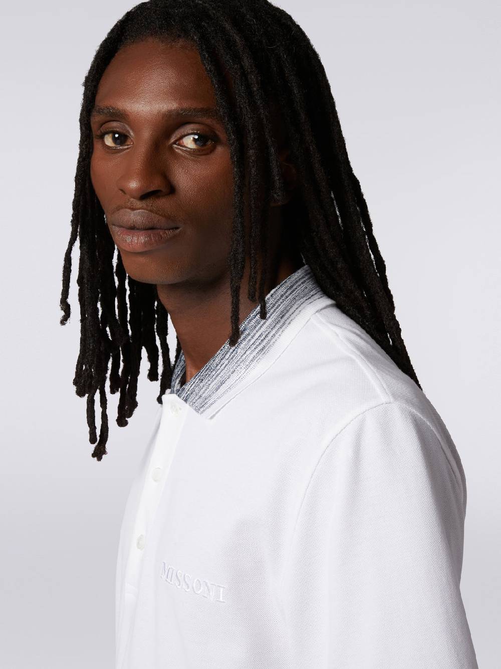 M Missoni Polo in cotone con colletto fiammato e scritta logo Moda
