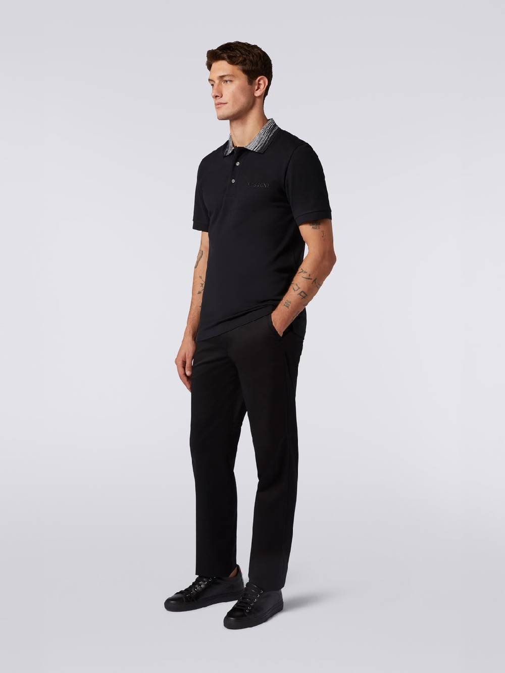 M Missoni Polo in cotone con colletto fiammato e scritta logo 2025