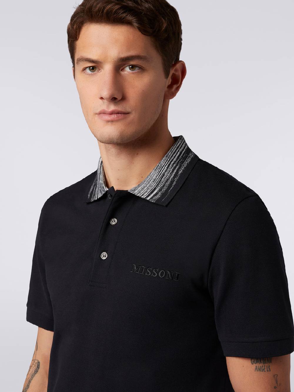 M Missoni Polo in cotone con colletto fiammato e scritta logo 2025