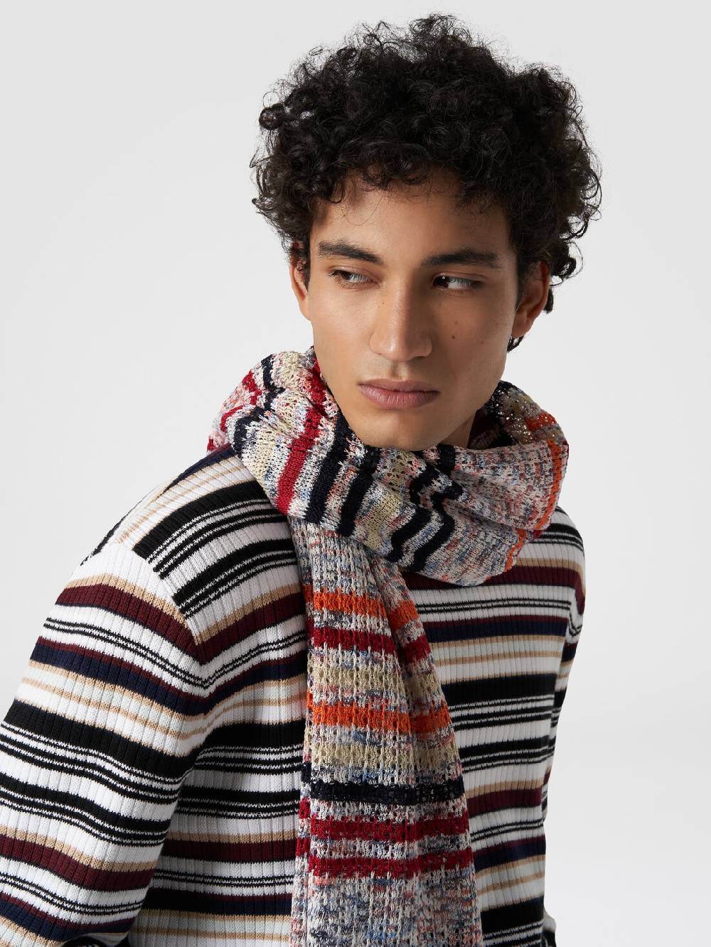 M Missoni Sciarpa in cotone fiammato con motivo a righe Consegna Veloce