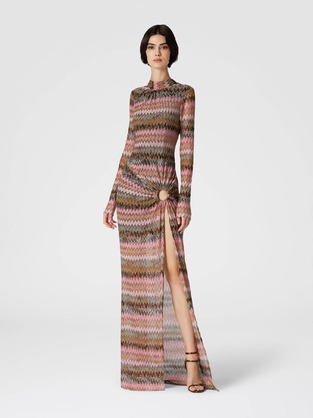 M Missoni Abito lungo in viscosa chevron e lurex con dettaglio cut out Vendita Calda