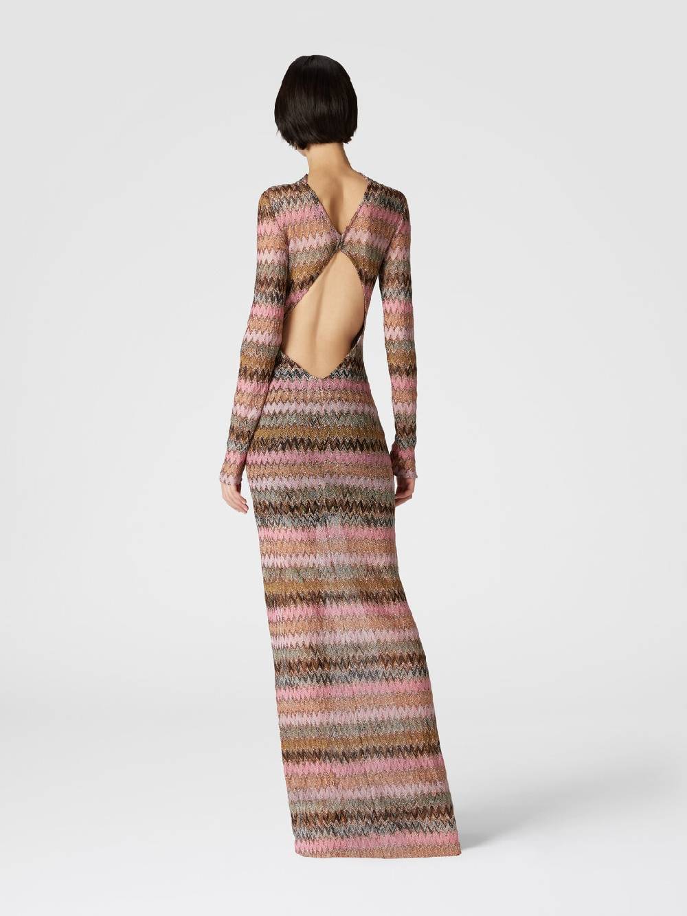 M Missoni Abito lungo in viscosa chevron e lurex con dettaglio cut out Vendita Calda