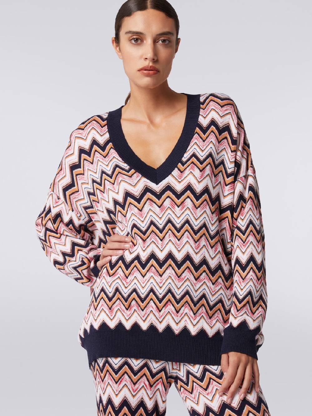 M Missoni Maglia oversize zig zag con profili a contrasto 2025