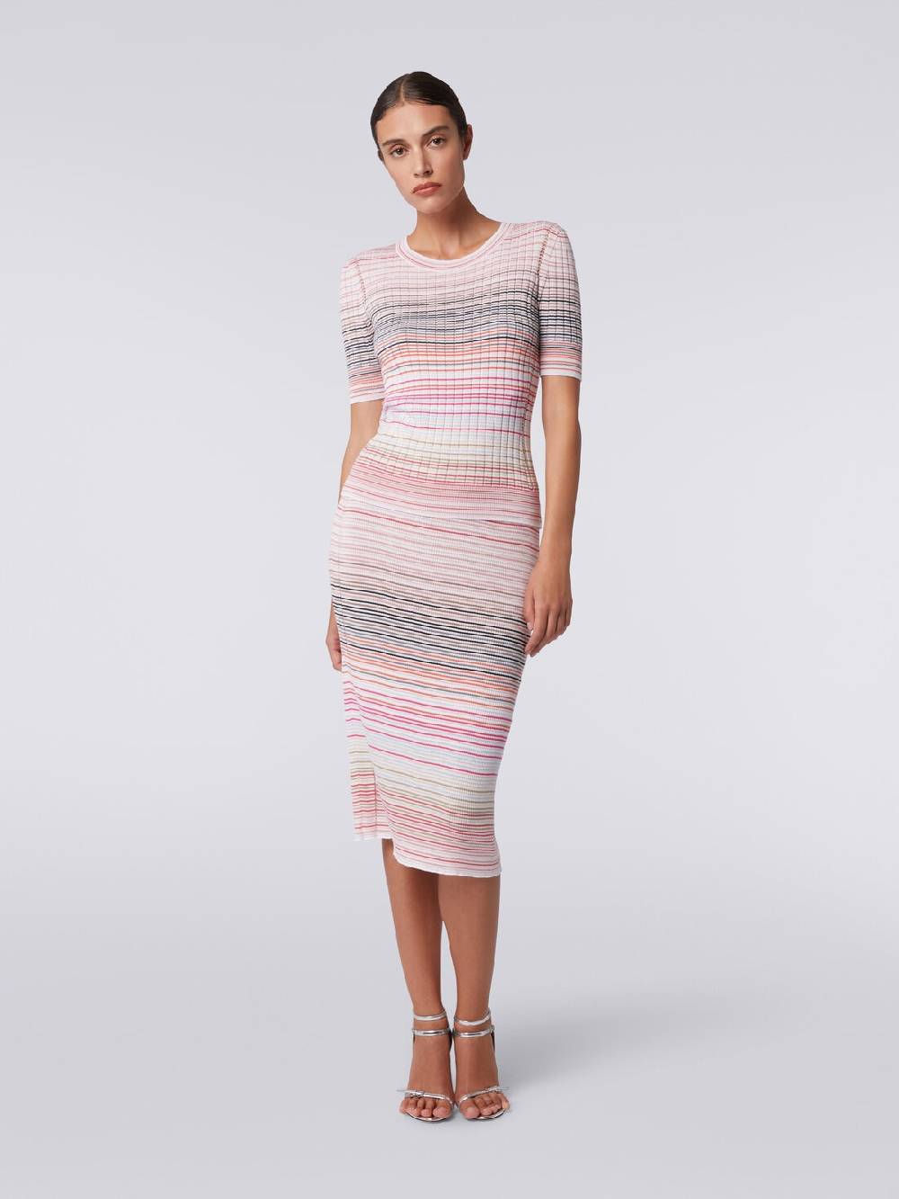 M Missoni Maglia girocollo a maniche corte in cotone e viscosa a righe In Linea