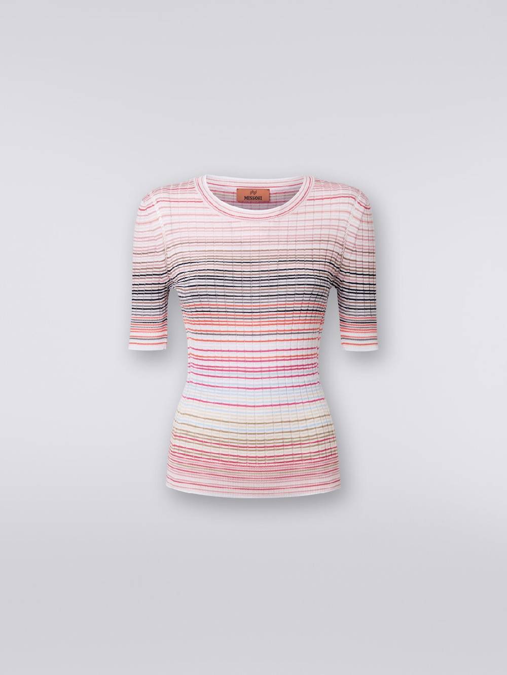 M Missoni Maglia girocollo a maniche corte in cotone e viscosa a righe In Linea
