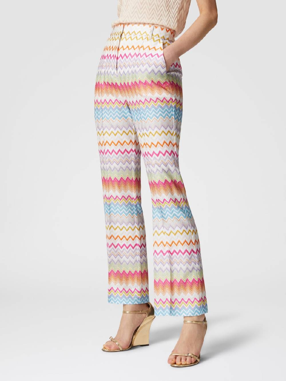 M Missoni Pantaloni capri in maglia chevron lamé con paillettes Spedizione Gratuita