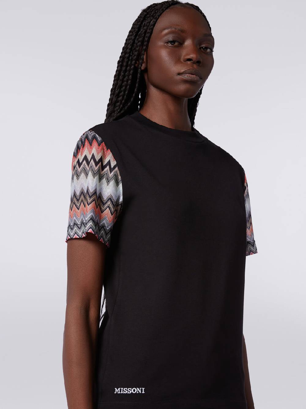 M Missoni T-shirt girocollo in cotone con inserti zig zag Presa
