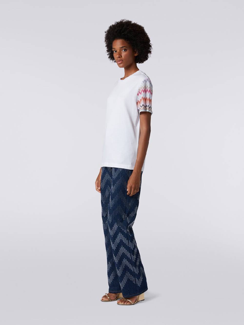 M Missoni T-shirt girocollo in cotone con inserti zig zag Sconto