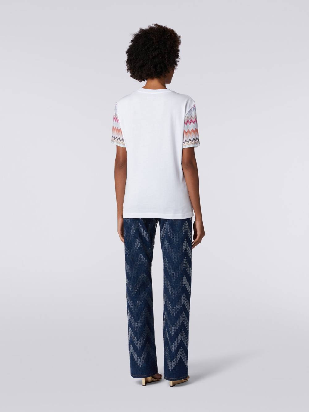 M Missoni T-shirt girocollo in cotone con inserti zig zag Sconto