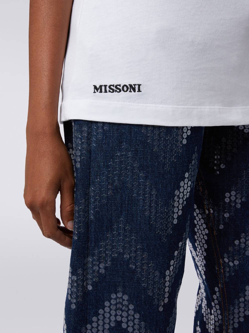 M Missoni T-shirt girocollo in cotone con inserti zig zag Sconto