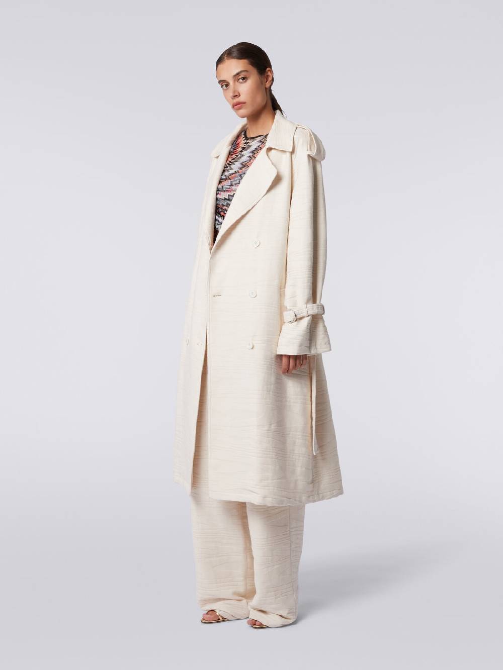 M Missoni Trench in canvas di cotone jacquard fimmato Vendita Economica