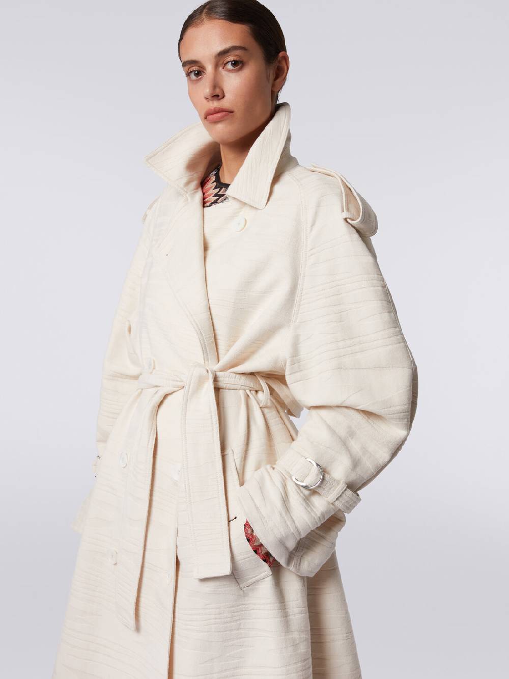 M Missoni Trench in canvas di cotone jacquard fimmato Vendita Economica