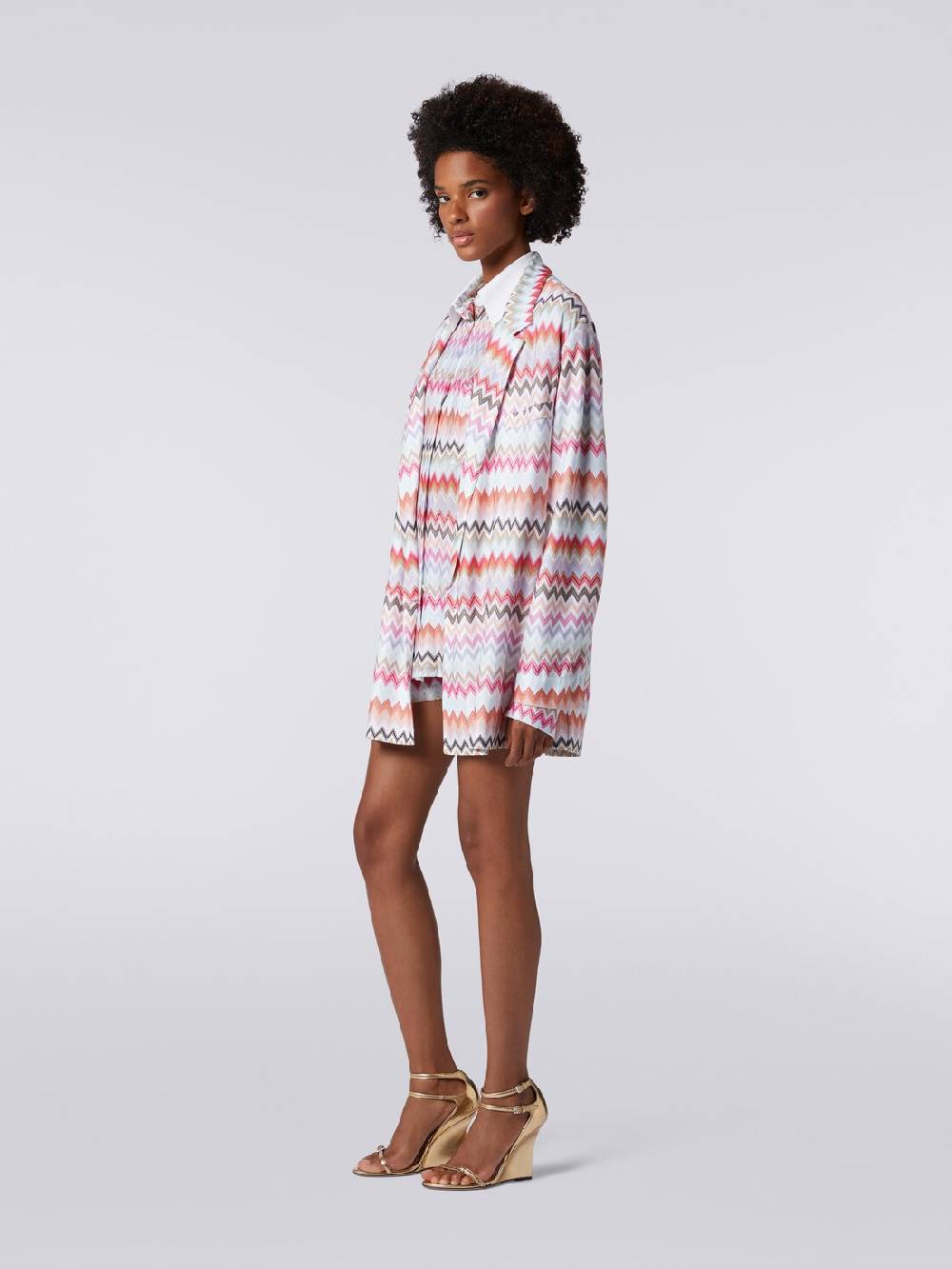 M Missoni Blazer doppiopetto in cotone e viscosa stampa zig zag Saldi Di Fabbrica