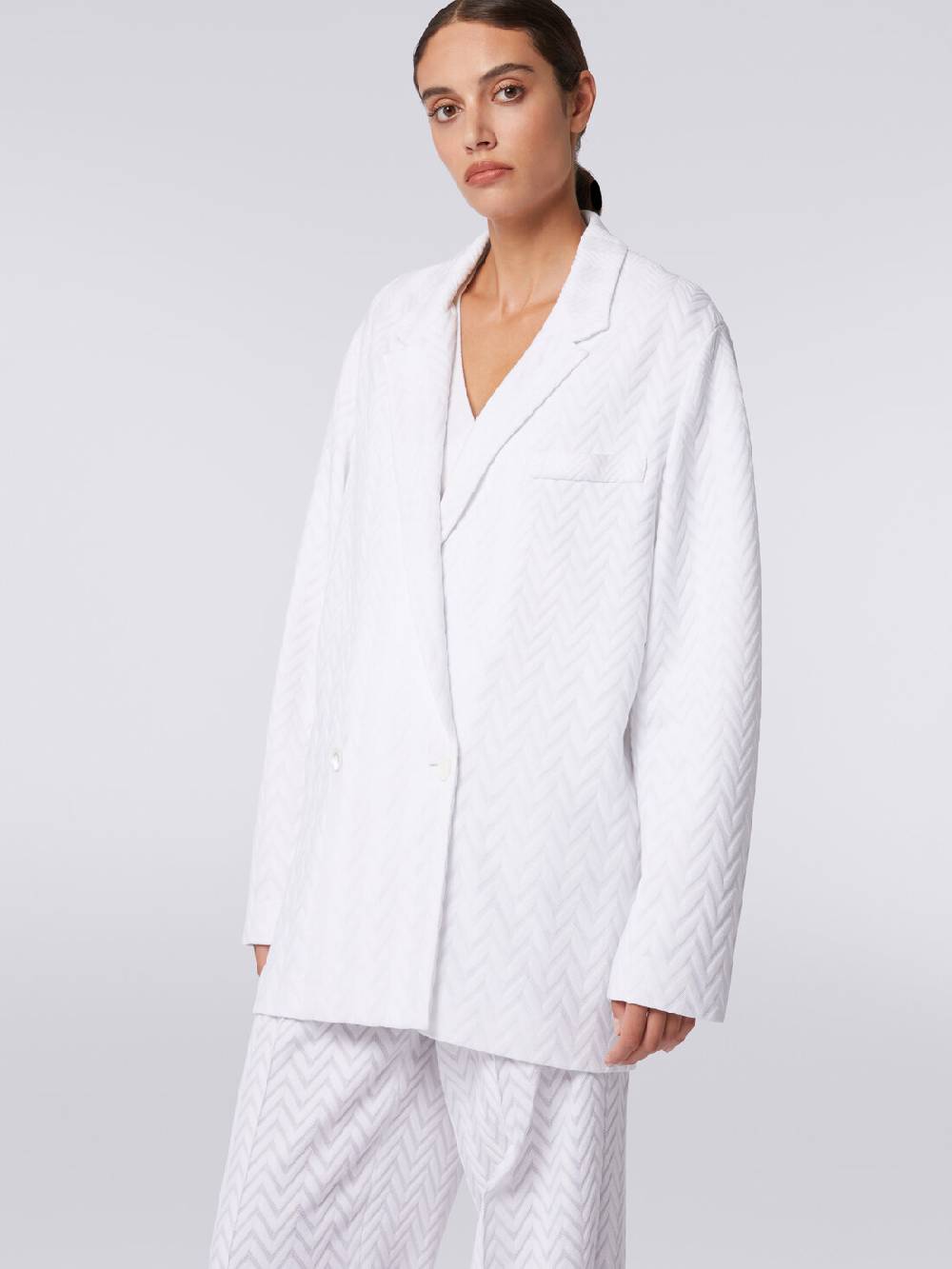 M Missoni Blazer doppiopetto in cotone e viscosa zig zag tonale Moda