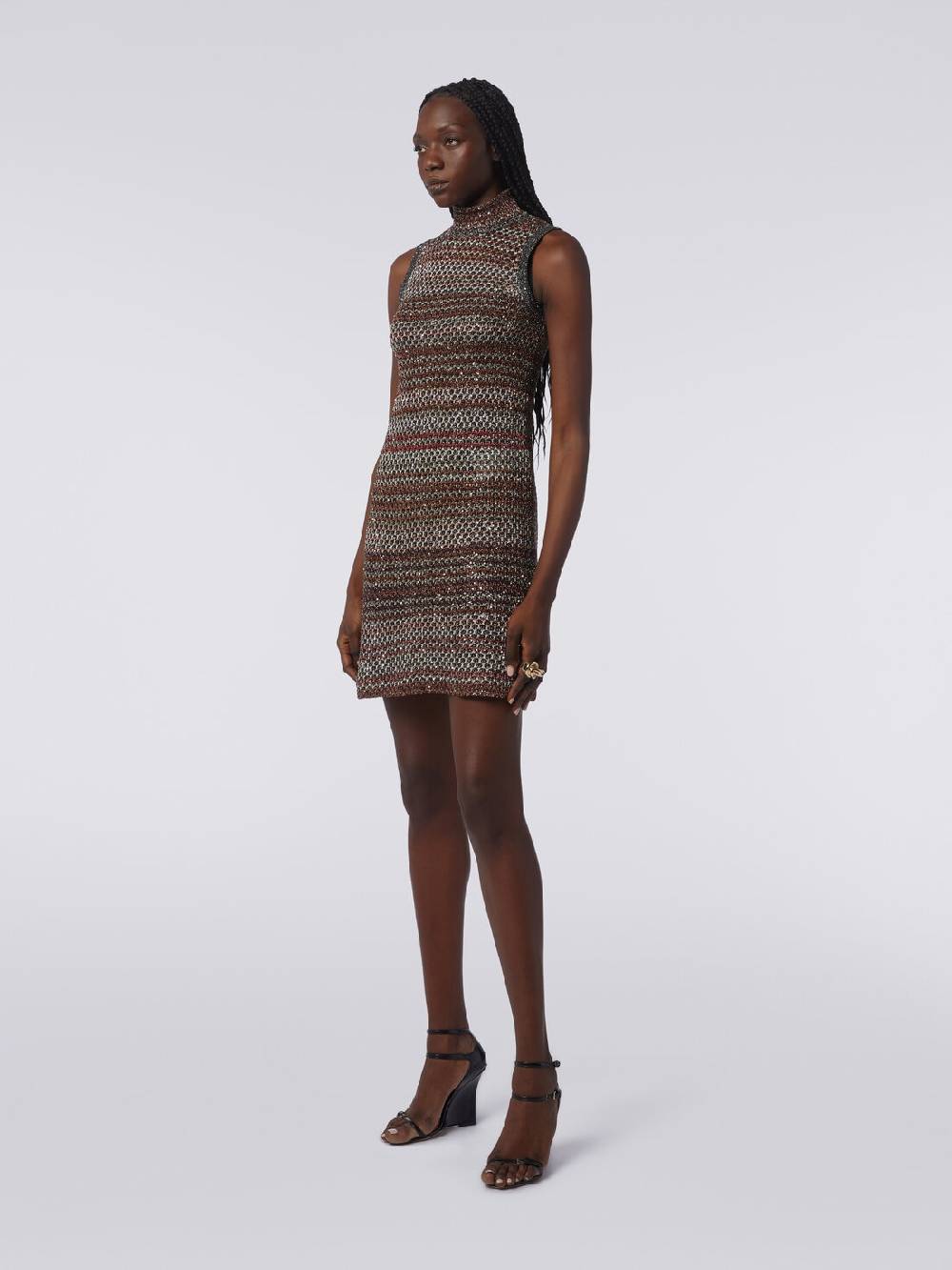 M Missoni Mini-abito in maglia a rete con collo alto e applicazione di paillettes Sottocosto