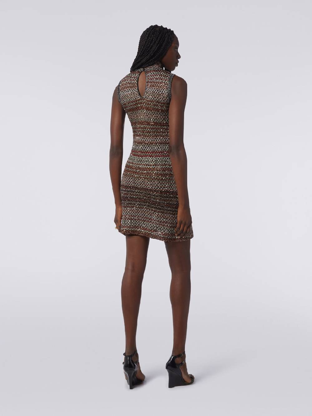 M Missoni Mini-abito in maglia a rete con collo alto e applicazione di paillettes Sottocosto