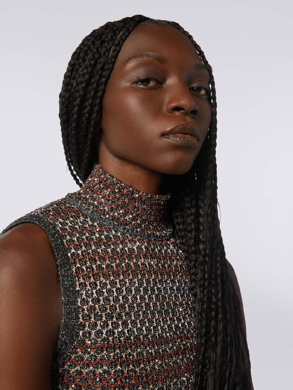M Missoni Mini-abito in maglia a rete con collo alto e applicazione di paillettes Sottocosto