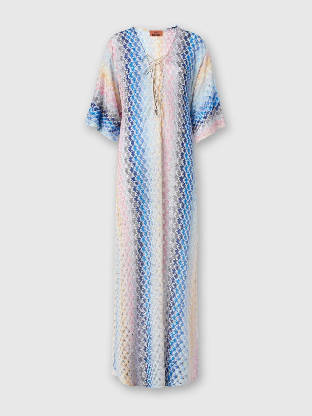 M Missoni Caftano copricostume lungo effetto pizzo dégradé con lurex In Vendita