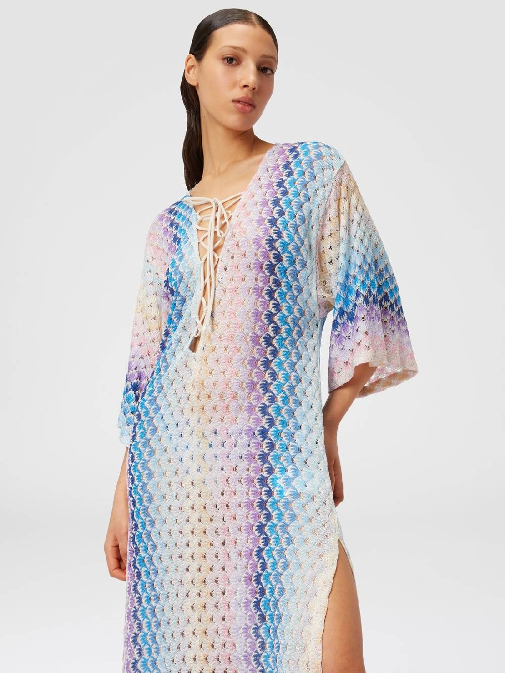 M Missoni Caftano copricostume lungo effetto pizzo dégradé con lurex In Vendita