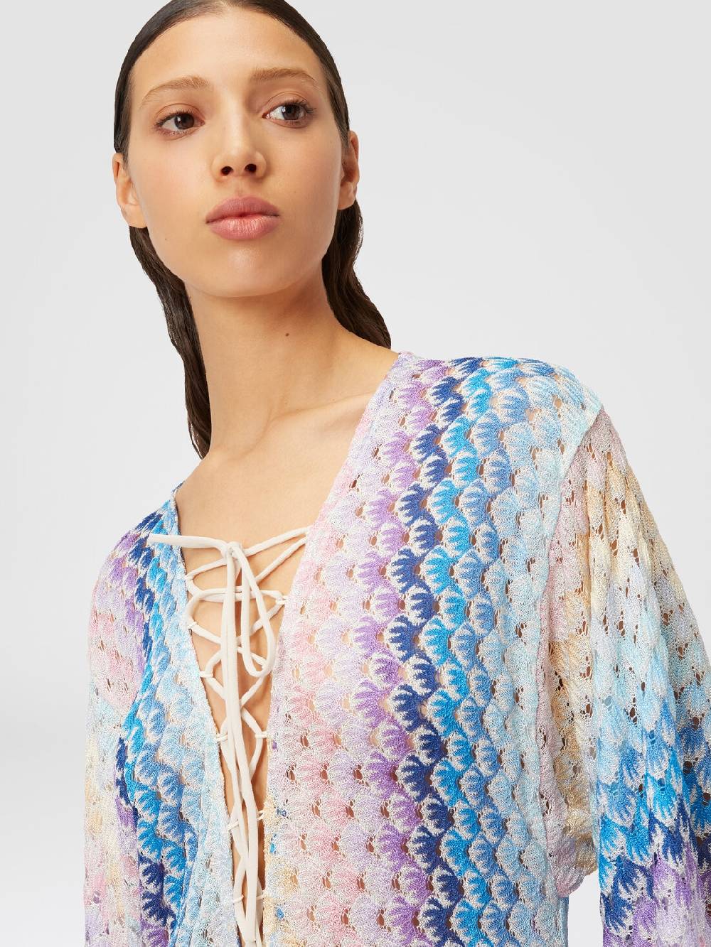 M Missoni Caftano copricostume lungo effetto pizzo dégradé con lurex In Vendita