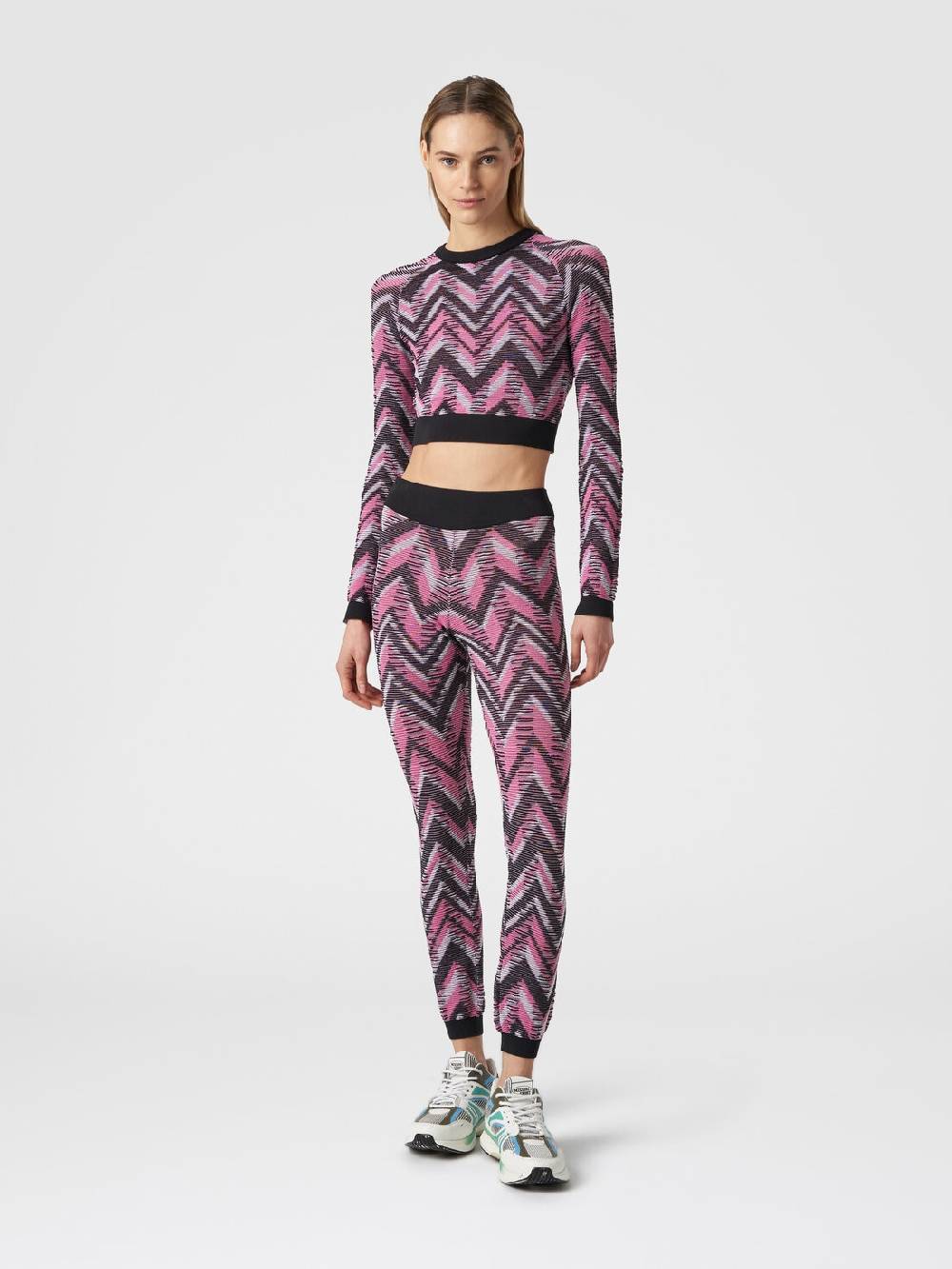 M Missoni Crop top a maniche lunghe in maglia chevron con logo In Saldo