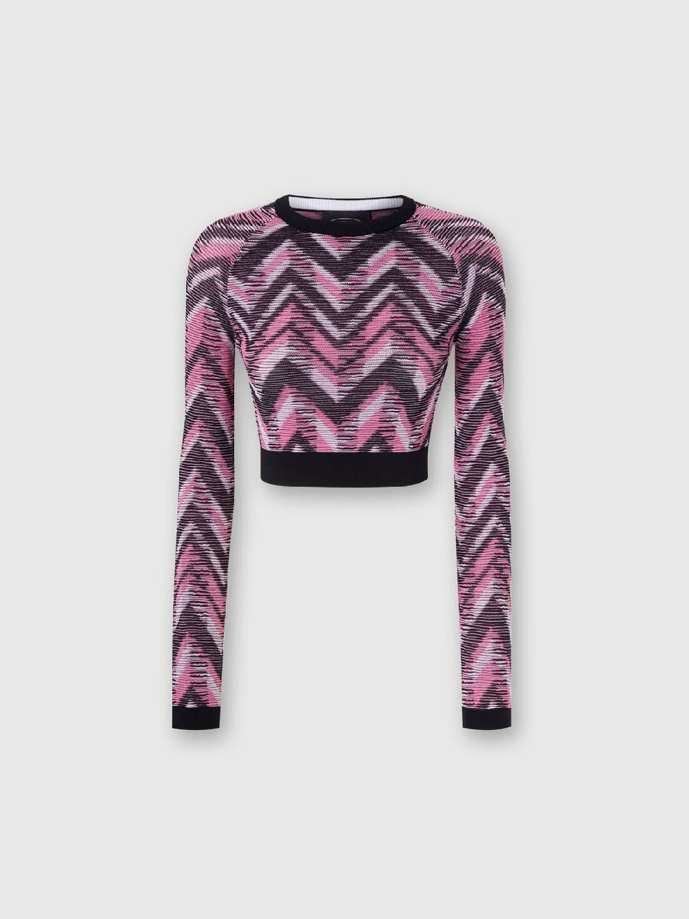 M Missoni Crop top a maniche lunghe in maglia chevron con logo In Saldo