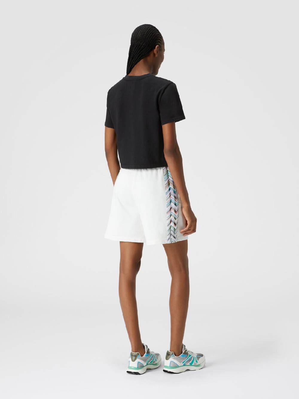 M Missoni Shorts in felpa di cotone con logo e bande laterali in maglia Italia