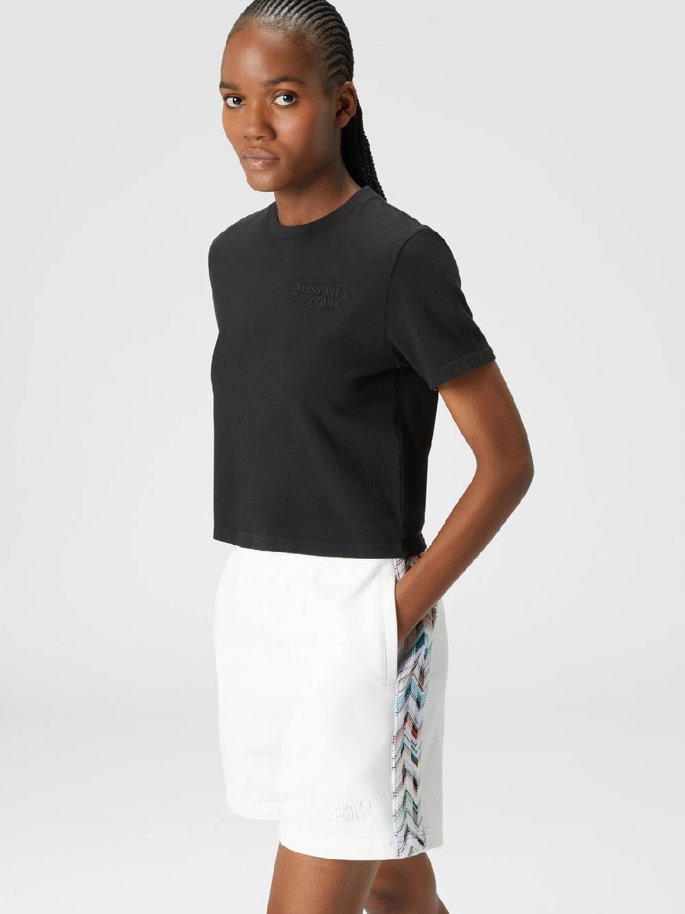 M Missoni Shorts in felpa di cotone con logo e bande laterali in maglia Italia