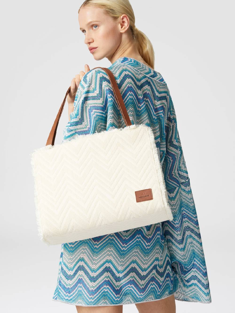 M Missoni Tote bag in misto cotone con motivo chevron Nuovo