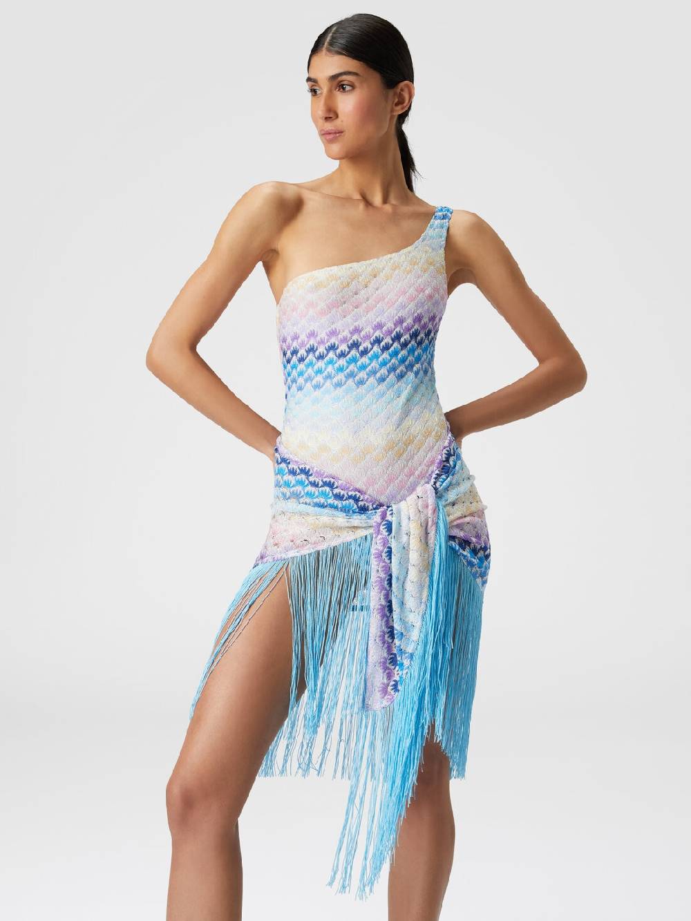 M Missoni Pareo in viscosa lamé con frange In Vendita