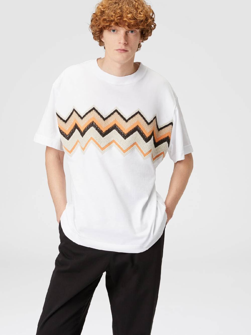 M Missoni T-shirt in jersey di cotone con ricamo zig zag Sottocosto