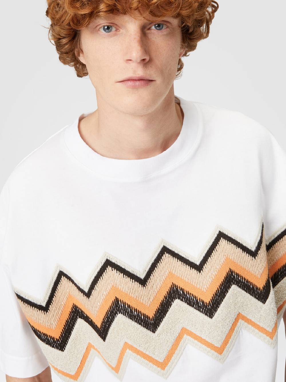 M Missoni T-shirt in jersey di cotone con ricamo zig zag Sottocosto